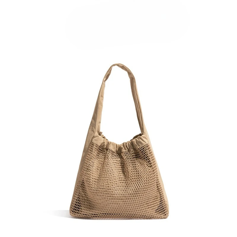 

Casual Large Capacity Nylon Mesh Shoulder Bags for Women Commuter Tote Bag Polyester Lining Zipper Pocket Lightweight Handbags
