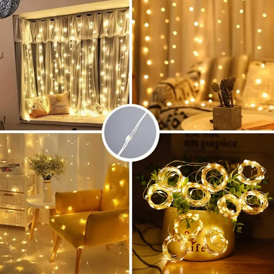 300 Led Fairy Lights Curtain String, USB Powered, 8 Modes, Remote Control for Wedding & Party Decor (Warm)