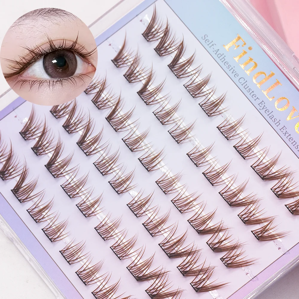 60pcs Brown Pre Glue Lashes 11-14mm Fox Eye Lash End Eye Elongated False Eyelashes Natural and Reusable Glue Free Lashes Makeup