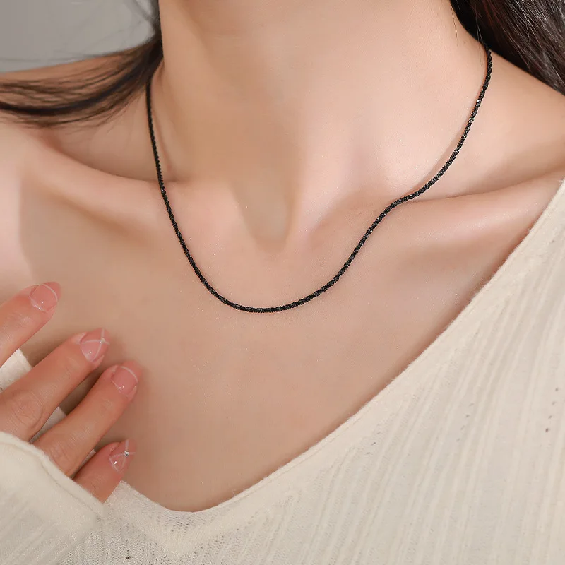 الظلام الأسود السماء المرصعة بالنجوم تألق 925 فضة الملتوية سلسلة قلادة للمرأة بساطتها المختنق مجوهرات اكسسوارات هدايا