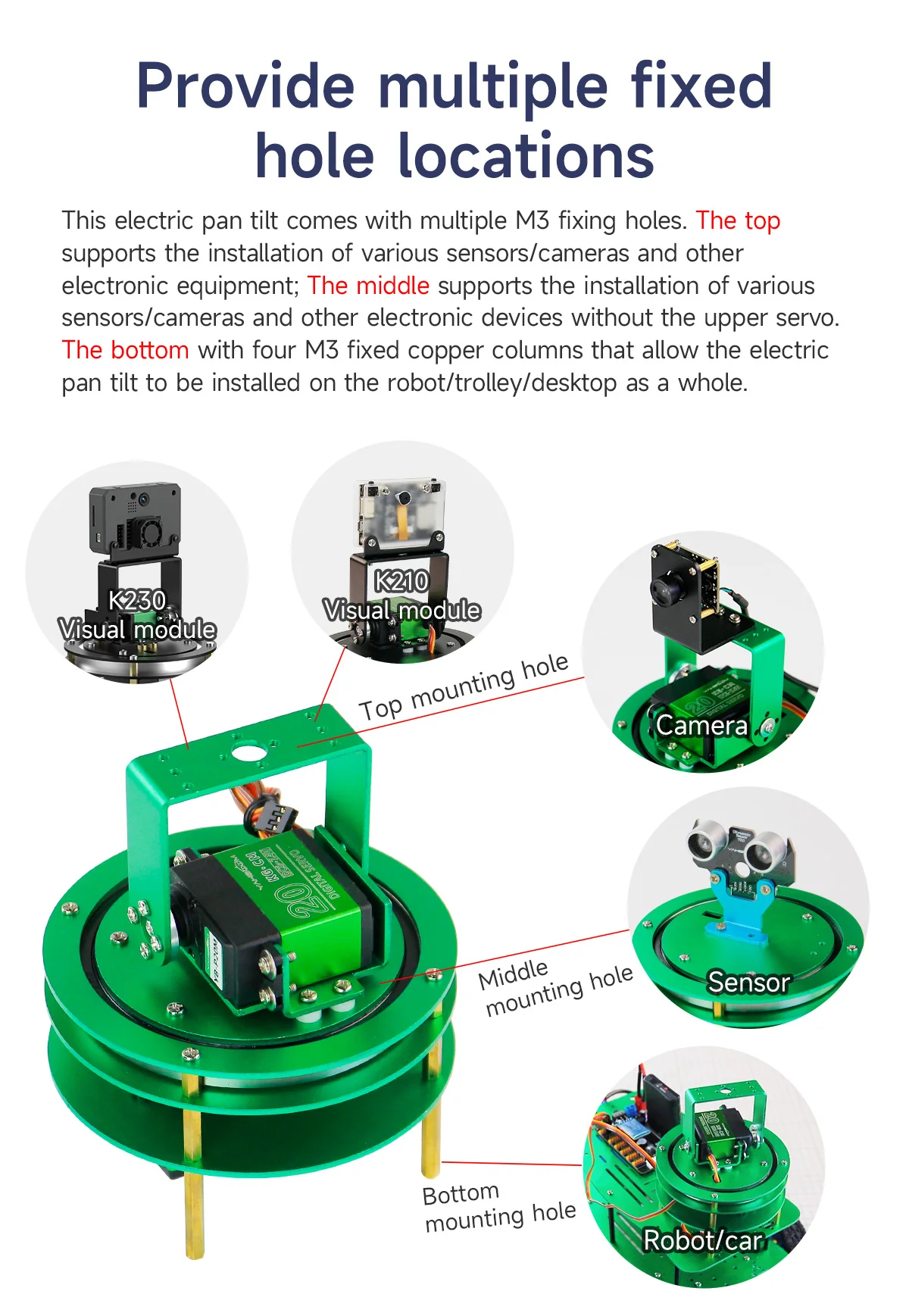 Yahboom 2DOF Elektrische Plattform Aluminium Legierung mit 20KG/25KG Metall Servo Industrielle Gradedeep Nut Kugellager für roboter Auto – Detail 4