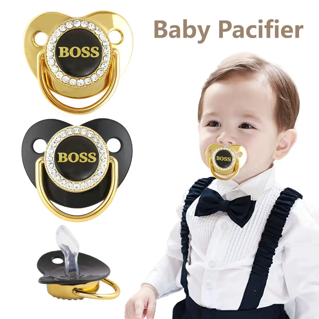 

Silicone Baby Pacifier with BOSS Pattern, Dustproof Cover, 0-3 Years Old, Three Colors Options