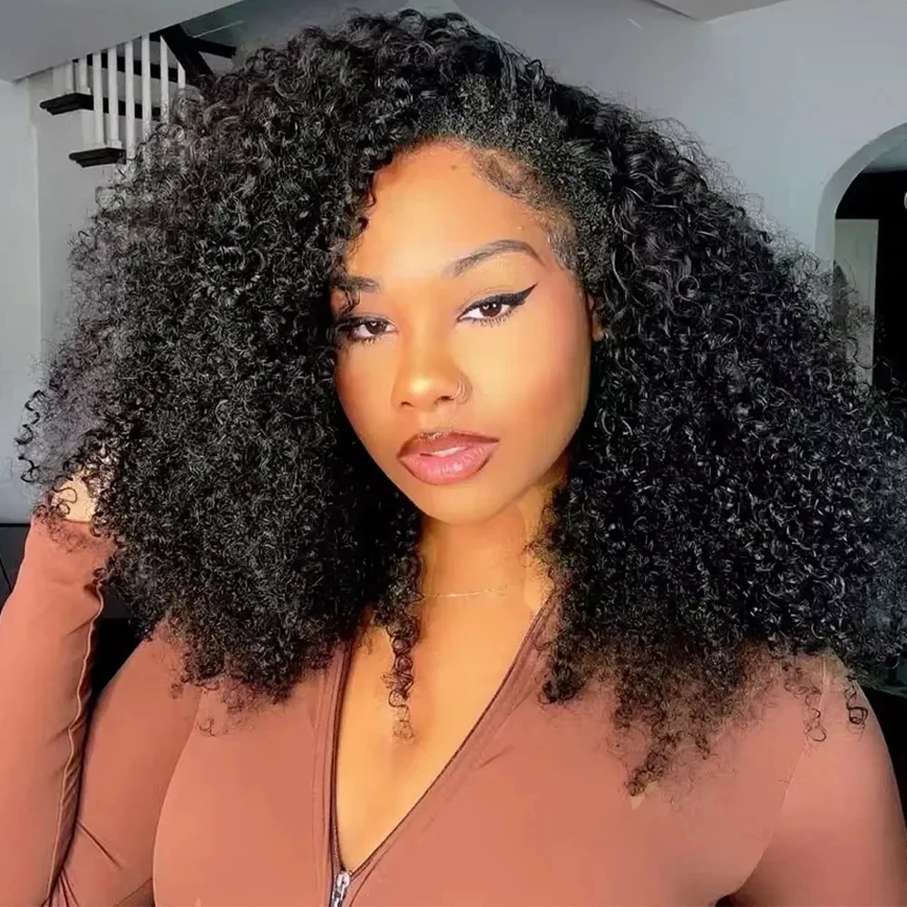 210 Density Kinky Curly 3 IN 1 Half Wigs Human Hair With Drawstring 30 32 Inch Deep Wave Hair Half Wig Deep Wave Ready to Wear Half Wigs Full Machine Wig image 6