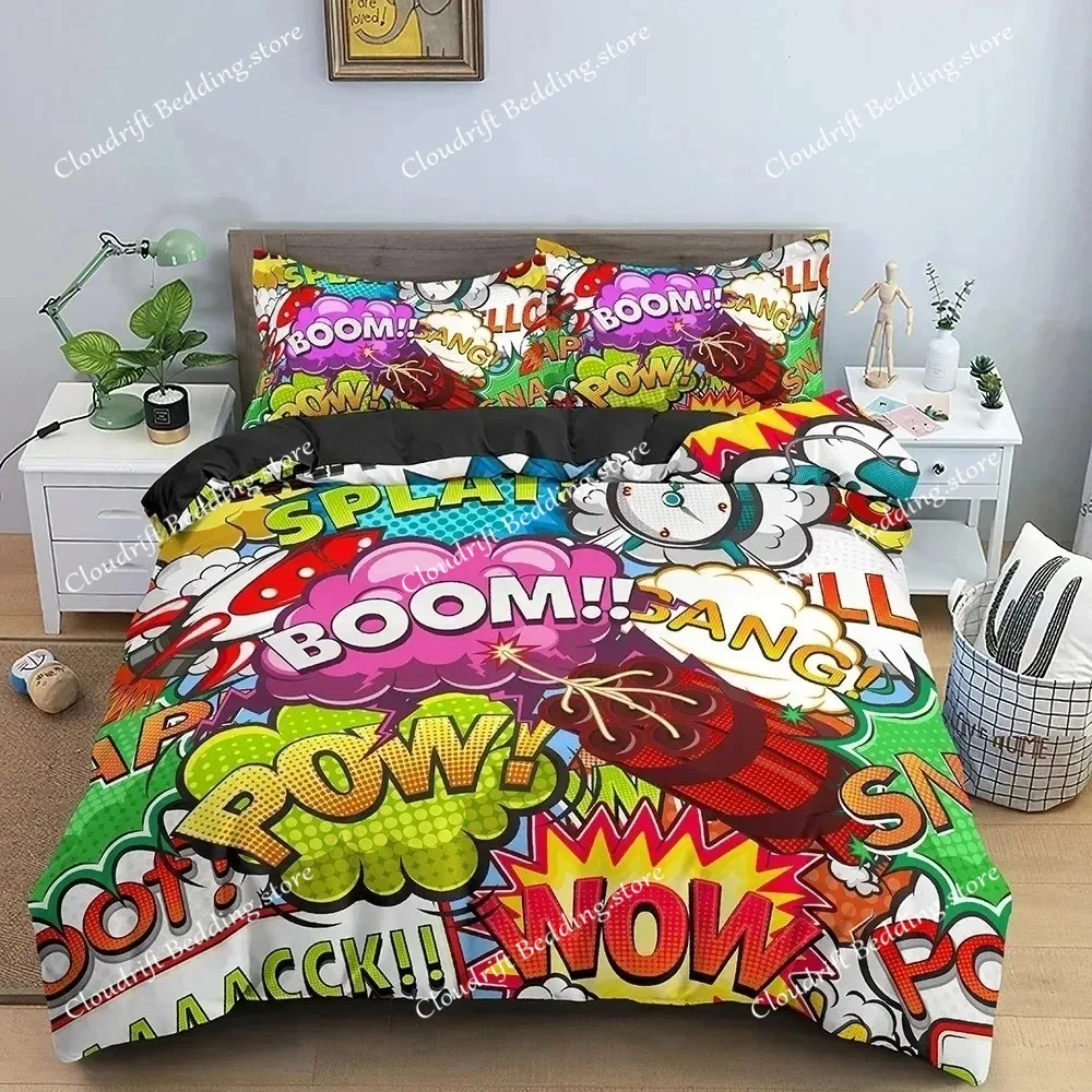 

Cartoon Pattern Bedding Set 3D Graffiti Printed Duvet Cover Set King Queen Twin Quilt Coverfor Bedroom Fashion Bedclothes