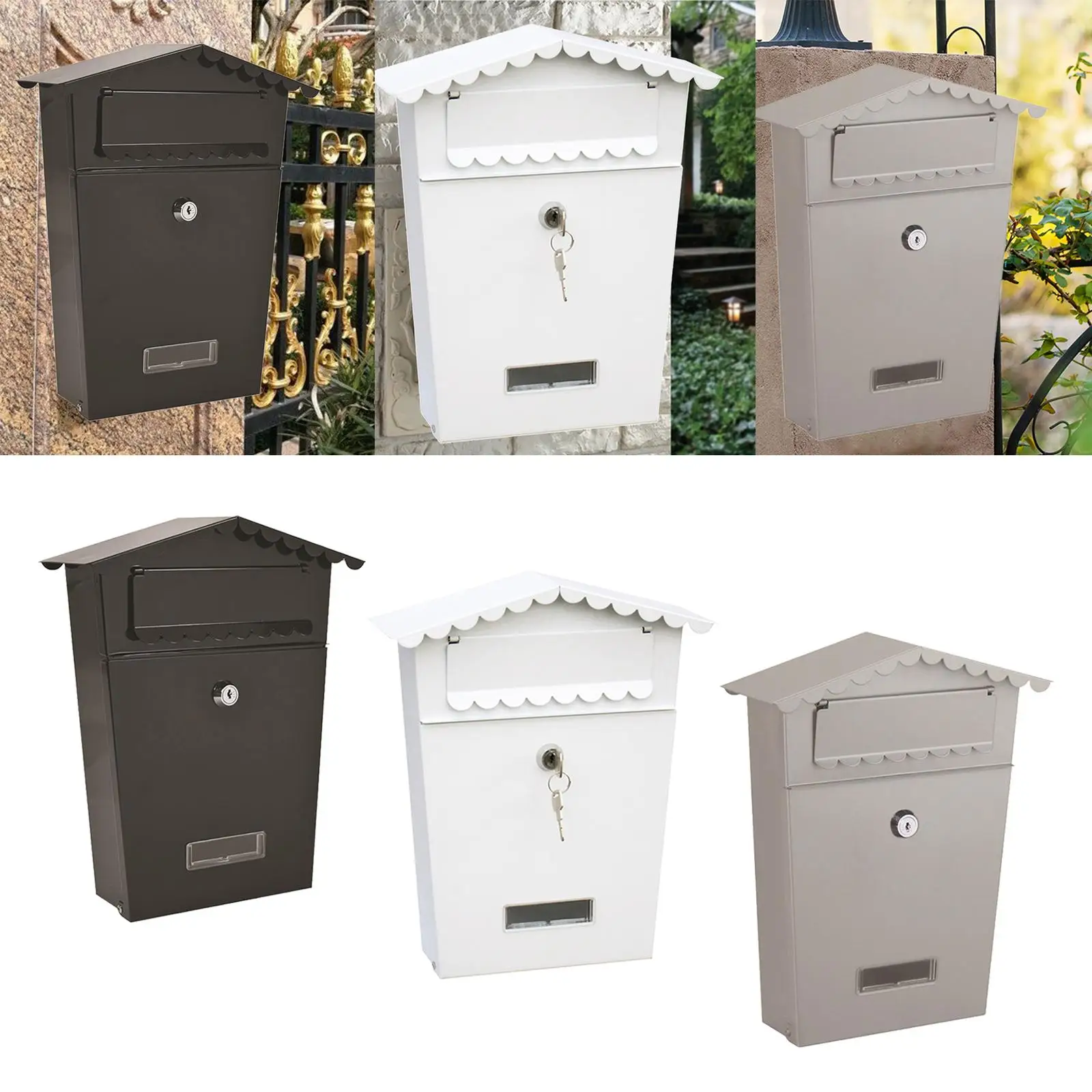 Retro Iron Wall Mounted Mailbox Lockable Anti-theft Letter Box Vertical for House Porch Business