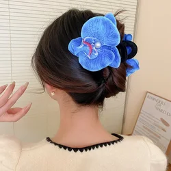 3 Pcs Colorful Butterfly Orchid Hair Claw  Clips Women's Fashion Bohemia Floral Flower Shark Claw Hairpins Hair Accessories Set
