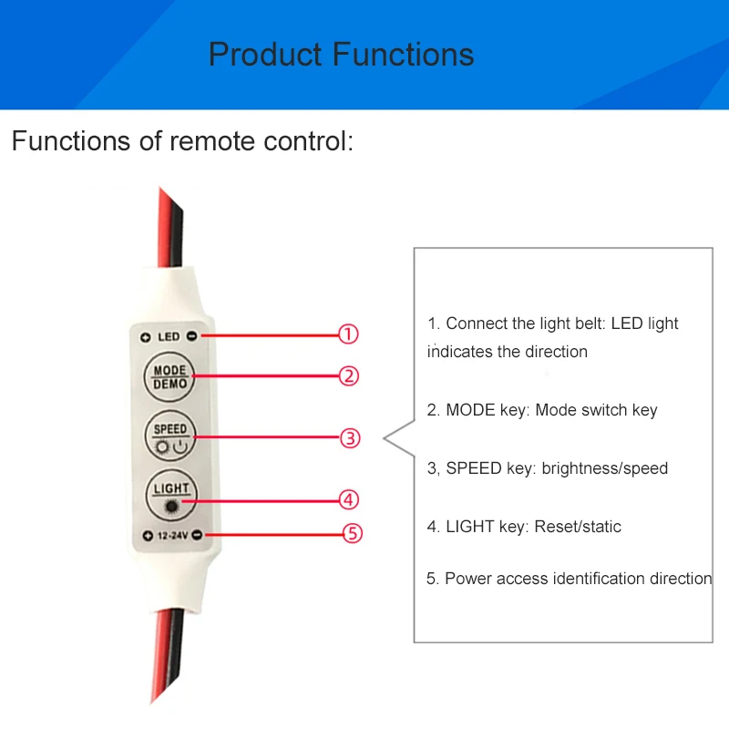 YOUCENT DC12V-24V  Mini 3keys Led Controller Dimmer Driver to Control Single Color Led Strip Light SMD 2835 3528 5050 5630 3014