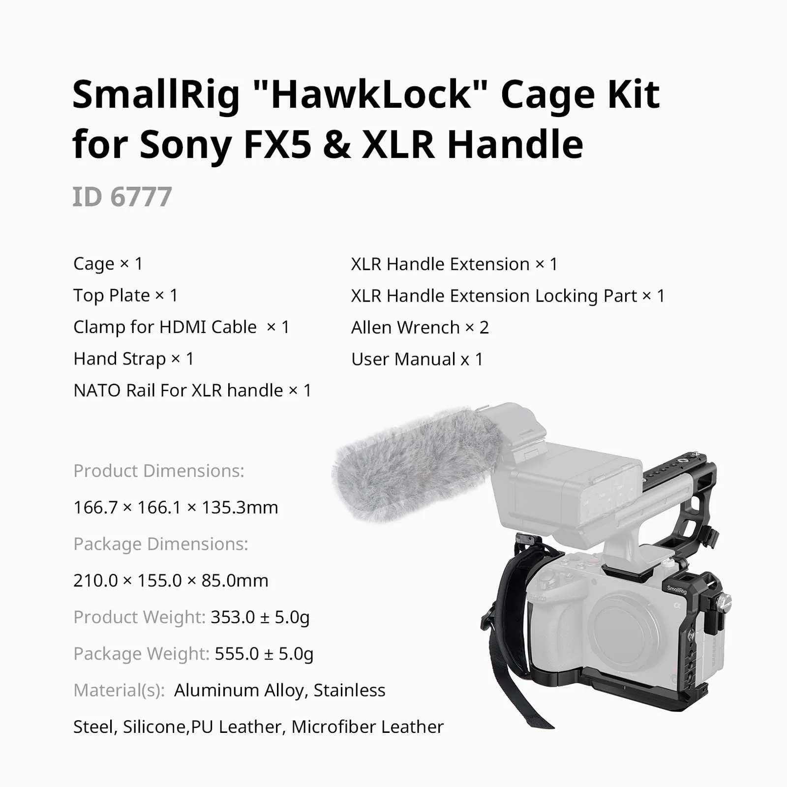 SmallRig Extension Mount Plate Kit voor Sony XLR-H2 met NATO-rail voor XLR-handvat Ingebouwde HawkLock Quick Release montagepunten