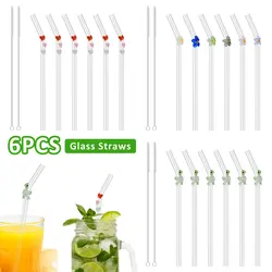 6Pcs Drinking Straws Reusable Glass Straws With Butterfly Heat-Resistant Smoothie Straws for Smoothies Tea Juice Milkshakes