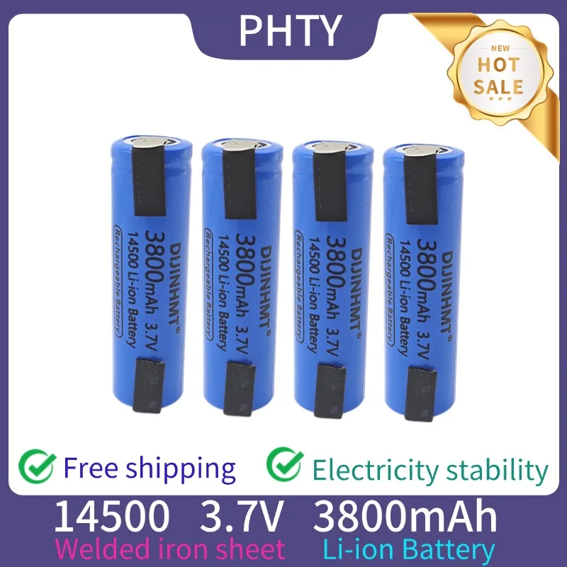 

New 14500 Battery 3.7V AA 3800mah Lithium Ion Battery, with Welding, for Electric Toothbrush, Razor, Barber Rechargeable Battery