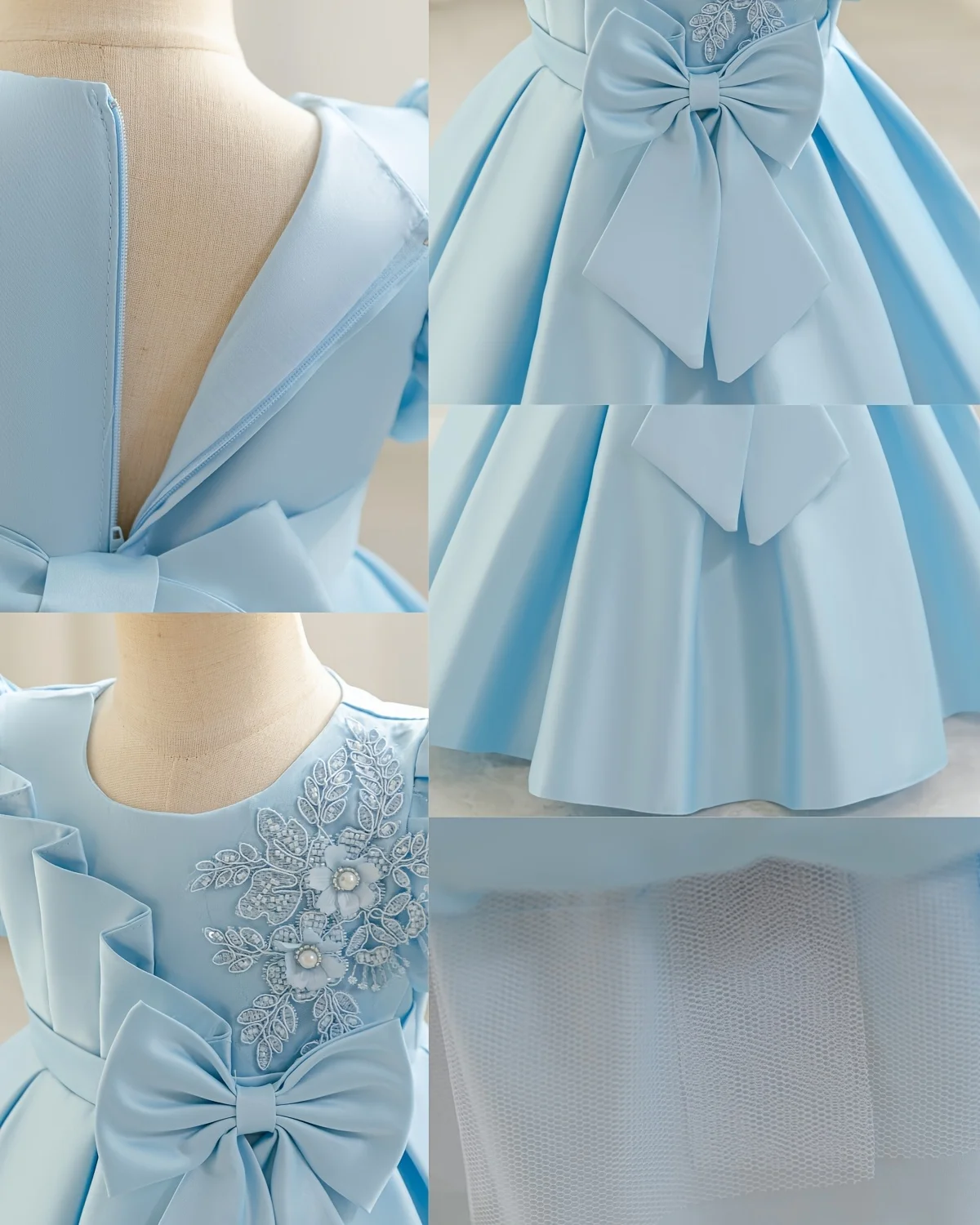 Geburtstagskleid, Babykleid, Einjähriges-Prinzessinnenkleid, Satinkleid, Schleife, Stilvolles Prinzessinnenkleid, Partykleid, Halloween – Detail 9