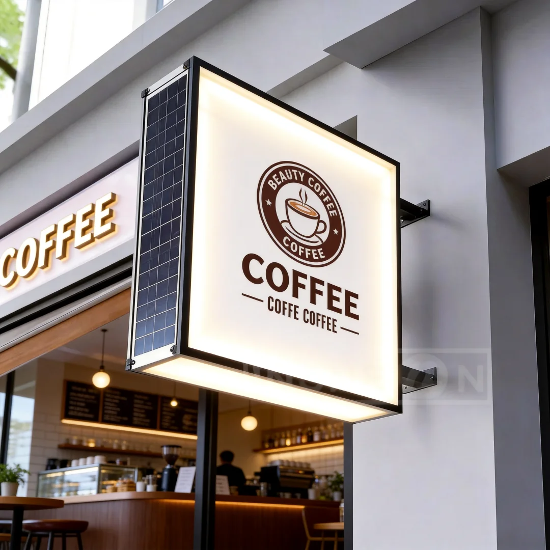 Custom Illuminated Billboard, UV-Printed Film Side-Hung Solar Light Box, Fireproof Waterproof Outdoor Storefront Sign for Café