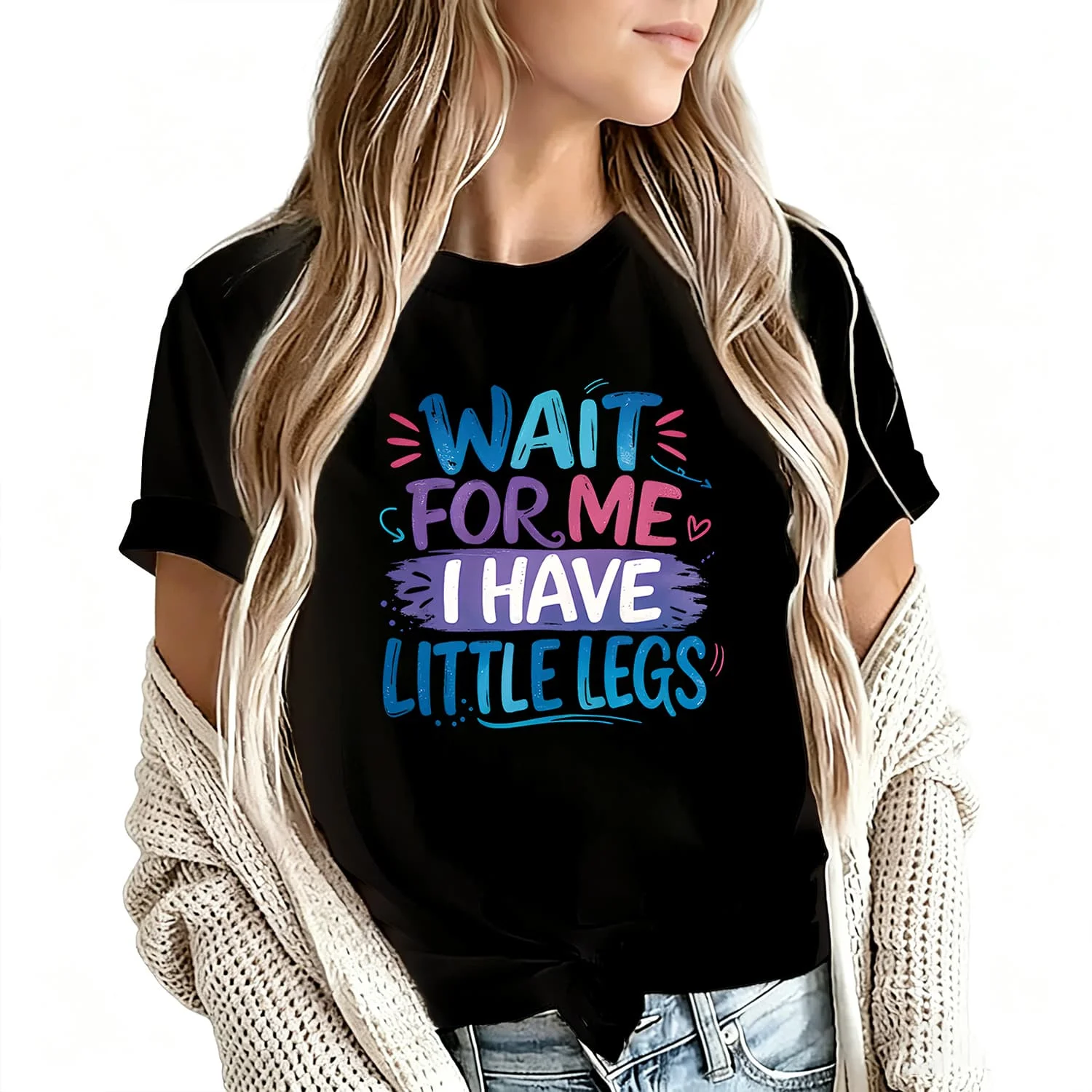 Wait for Me, I Have Little Legs Women's T-Shirt 100% Cotton Funny Graphic Short Sleeve Tee Novelty Shirt Casual Crew Neck Top S-5Xl