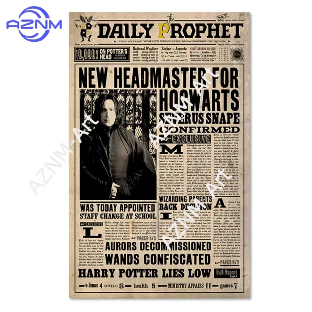 Harry Potter  Poster Vintage Magic Newspaper Art Print Retro Movie Wall Art Canvas Painting Living Room Home Decor