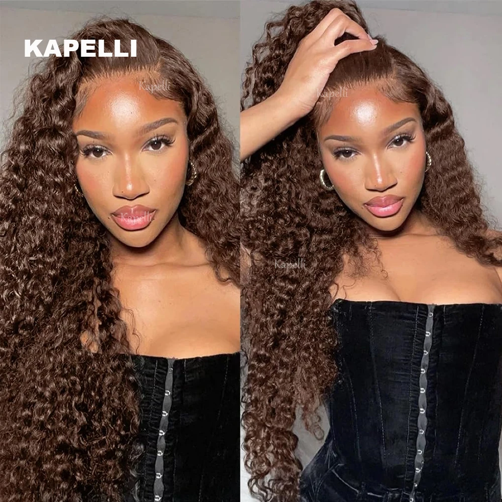 

5x5 Glueless Wig Human Hair Wear and Go Deep Wave Lace Closure Wigs Chocolate Brown Loose Wave Wigs Remy HD Transparent Lace Wig
