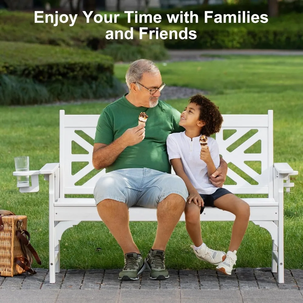 

Oversized Outdoor Bench with Cup Holders, 51.5” HDPE Aesthetic Garden Bench for 2 Person, Memorial Benches, Customized