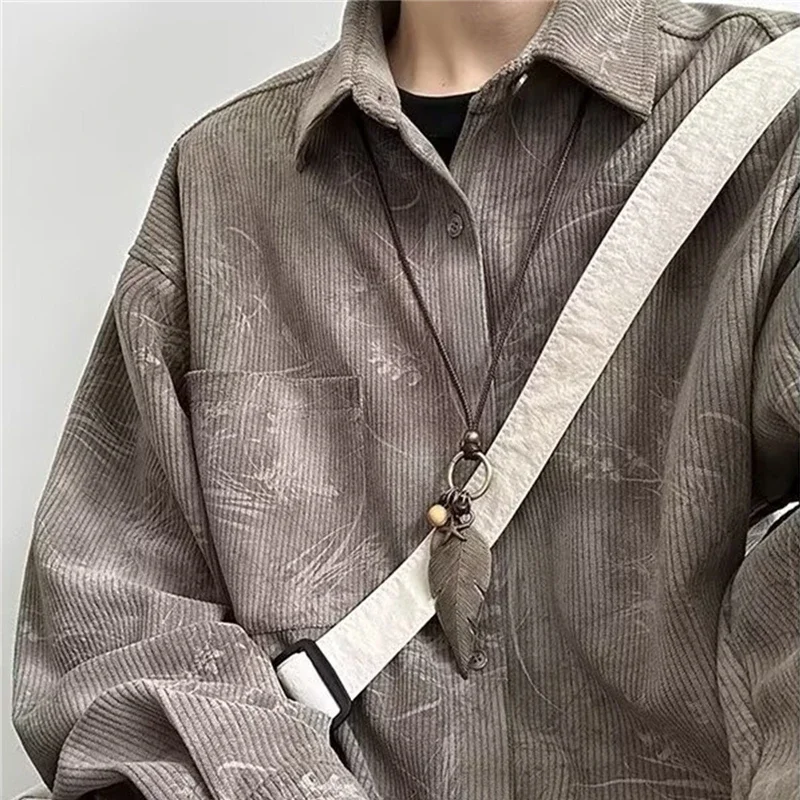 Spring Men's Jacquard Corduroy Long Sleeve Shirts 2025 Y2K Vintage Casual Printed Shirt Hip Hop Fashion Button camisa masculina