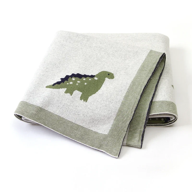 Cotton Baby Blanket Knit Newborn Boy Girl Bedding Crib Quilt Cute Cartoon Dinosaurs Infant Stroller Swaddle Supersoft SleepSack