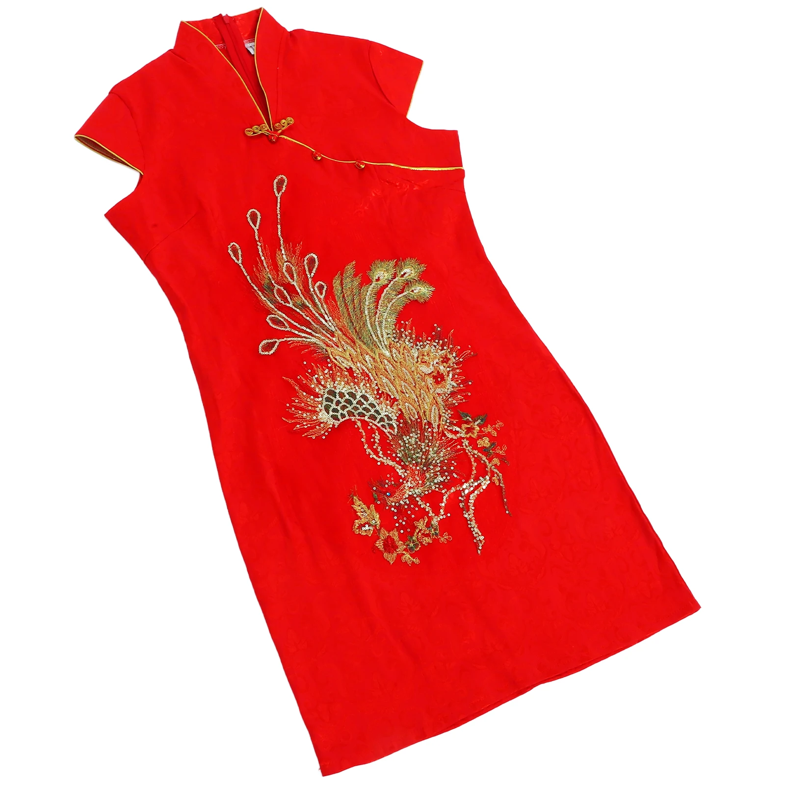 

Блестящее платье Ципао, женское китайское свадебное платье Cheongsam, свадебное платье с коротким рукавом и высокой талией, банкетная одежда, красный размер Xxl