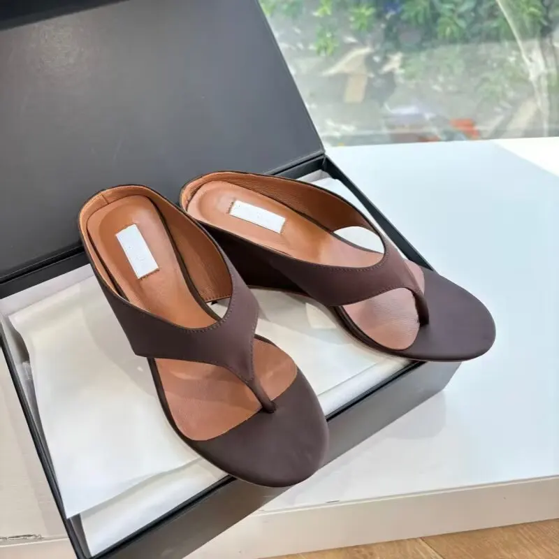 Designer Brand Original Silk Fashion Wedge Heel Clip Toe Mueller Wedge Heel Cool Mop Women's High Heels For Outdoor Wear