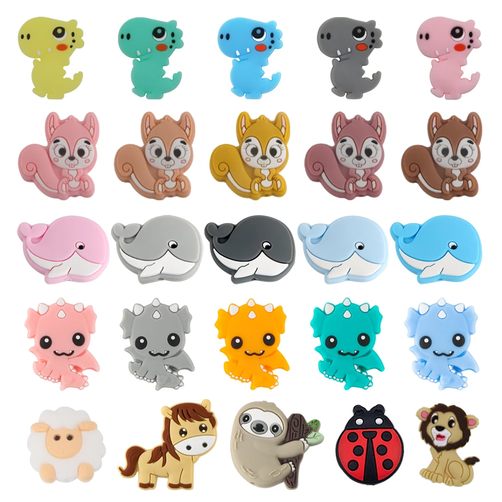 5/10Pcs Animal Silicone Focus Beads Dinosaur Lion Squirrel Whale For Jewelry Making DIY Necklace Bracelet Earrings Accessories