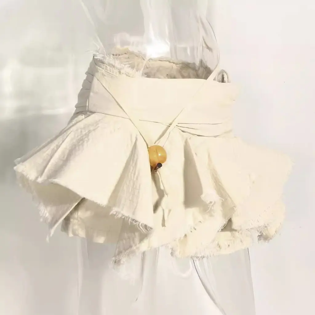 

Spice Girl Short Skirt Asymmetric Pleated Laminated Slim-fit Sexy Irregular Raw Edge Overskirt for Spring And Summer