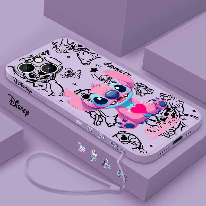 Casing HP Liquid Left Rope Love Disney Stitch Angel Untuk Samsung Galaxy S25 S24 S23 S22 S21 S20 FE Lite Plus Ultra