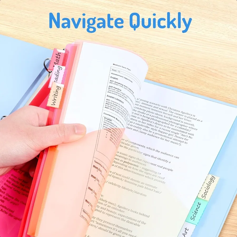 8칸 분리기 두 개의 포켓이 있는 8탭 바인더 분리기 3링 바인더 오거나이저 멀티컬러 1세트