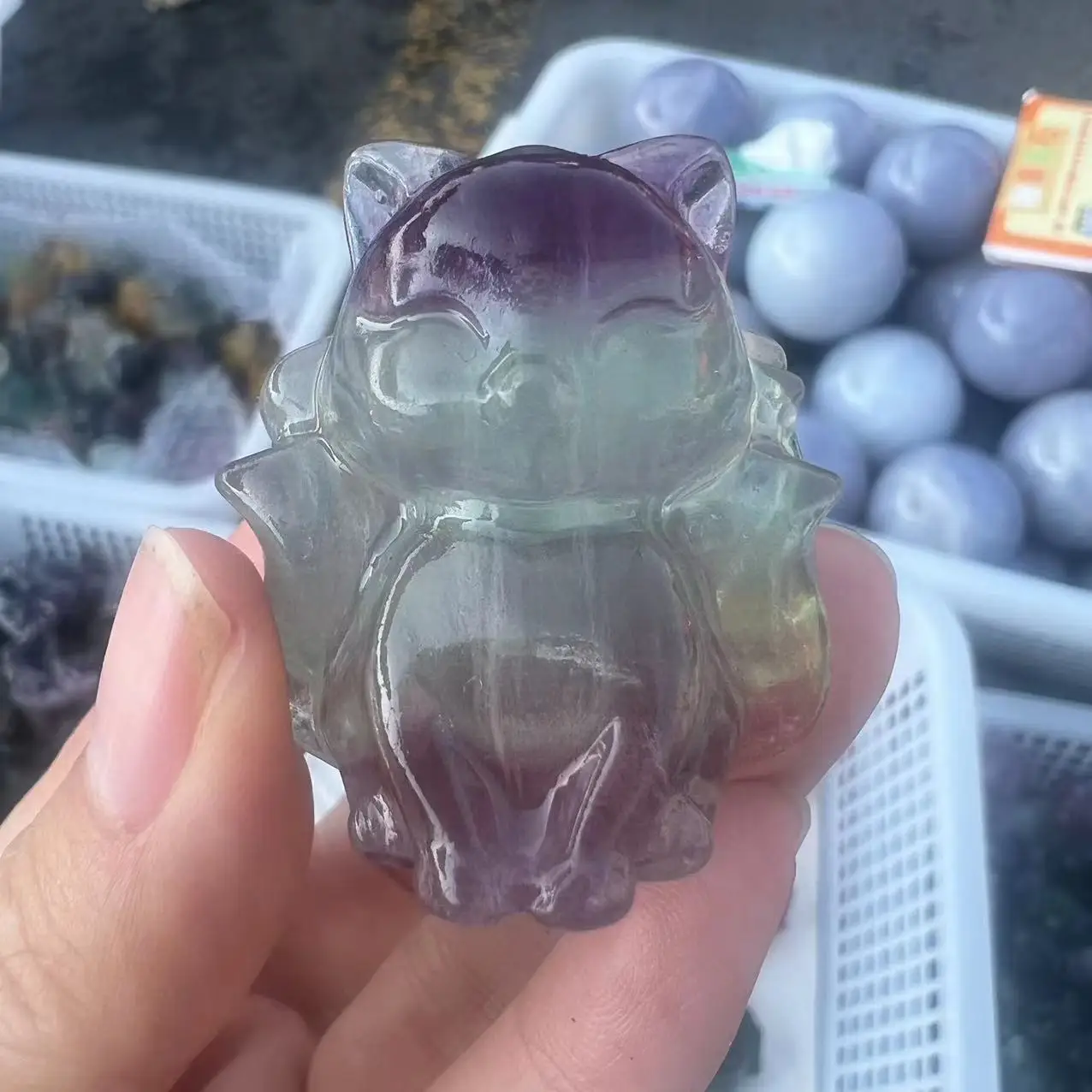 fluorite Nine-tailed Fox Statue Natural Healing Crystals Exquisite Animal Crafts Home Decoration DIY Souvenir Gifts