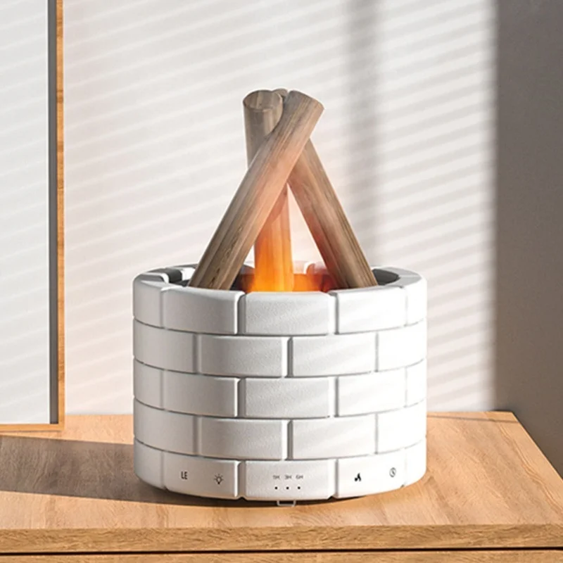 

White Bonfire Shaped Diffuser Touch Control Campfire Diffuser Humidifier Home Decor 250ML