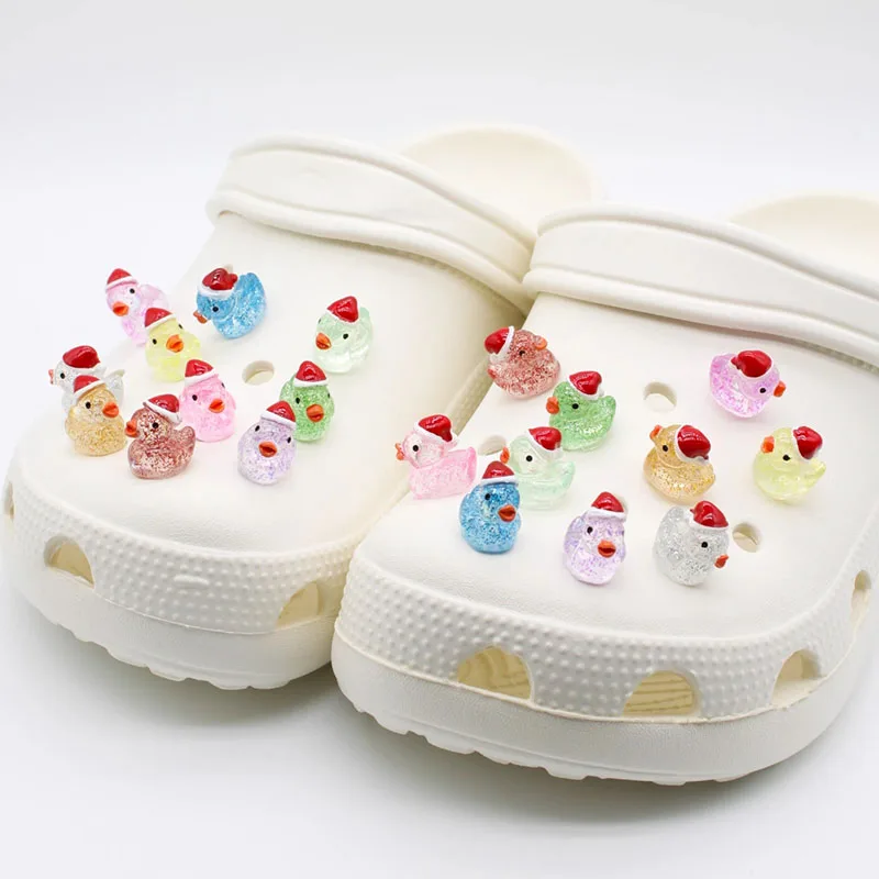 Glow-in-the-Dark Sparkly Christmas Duck Shoe Charm Accessories Luminous Fit Clogs Hole Cotton Shoe Decorate Buckle Parties Gifts