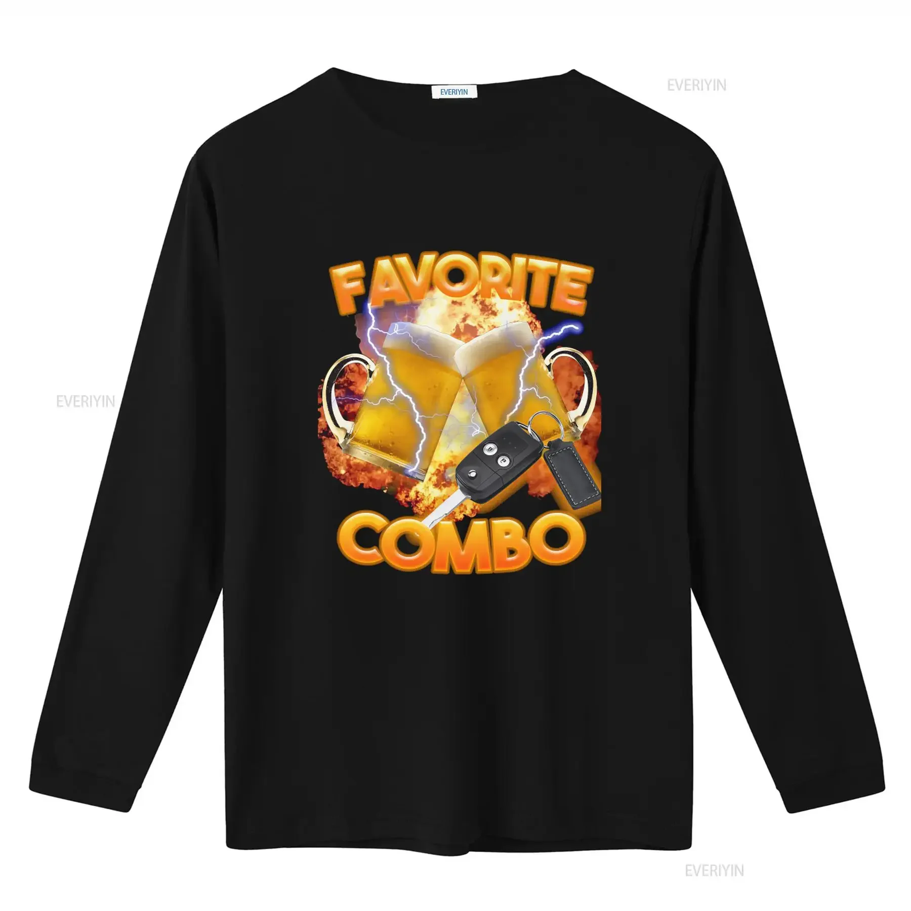 Favorite Combo T Shirt Funny Humor Meme with Beer Mugs Lightning Car Key Design vintage Washed Breathable Versatile Stylish