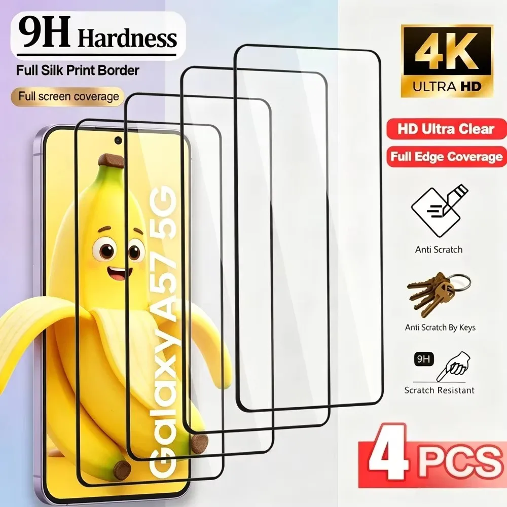 4Pcs Full Cover Tempered Glass for Samsung Galaxy A57/A56/A55/A36/A37/A35/A25/A26/A07/A15/A16/A17 Anti-Scratch Screen Protector