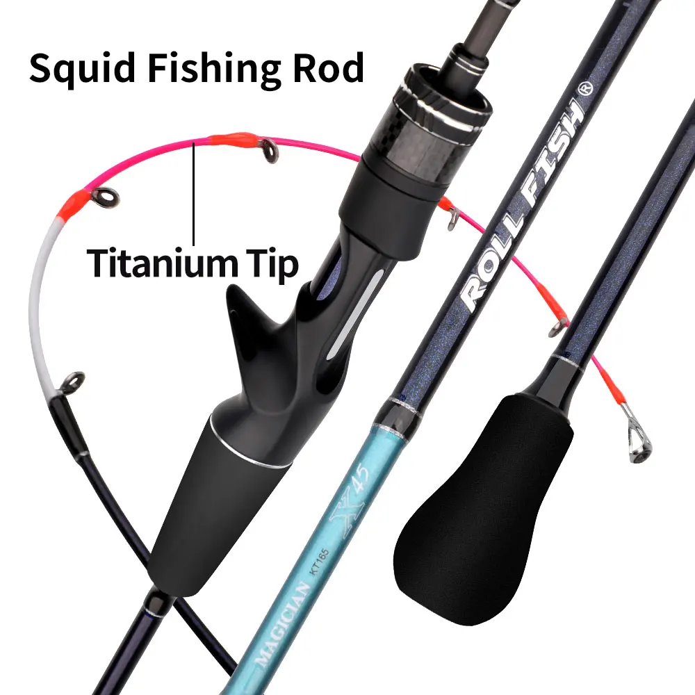

ROLLFISH 1.55m/1.65m Titanium Tip Carbon Fiber Squid Lure Fishing Rod Multi-Weave Carbon & for Sensitive Saltwater Jigging