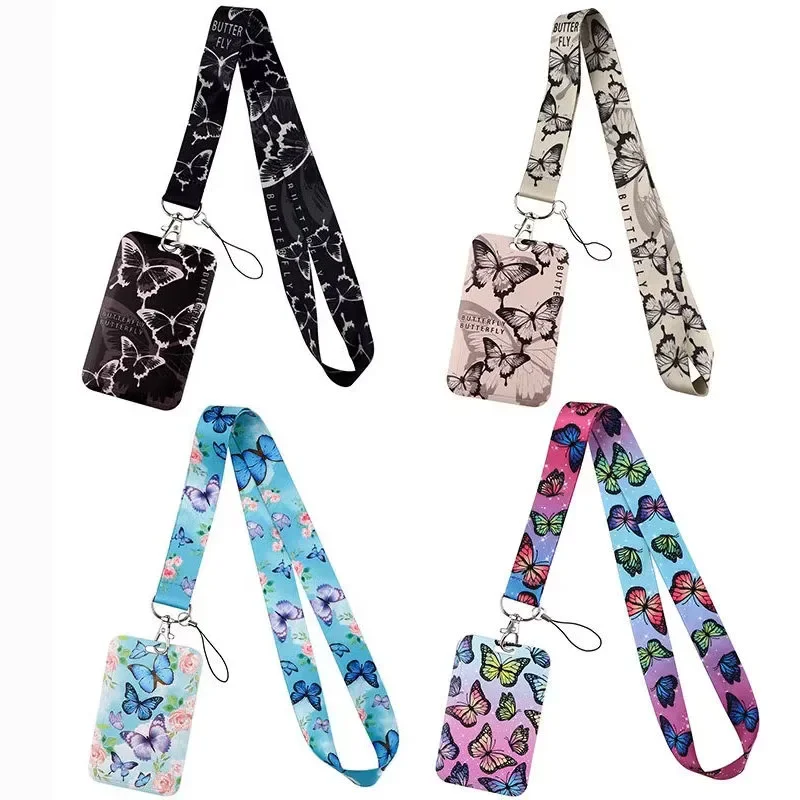 Czarno-białe smycze z paskiem motylkowym na klucze Brelok do kluczy Uchwyt na identyfikator Karta kredytowa Wisząca lina Akcesoria Lariat Prezenty