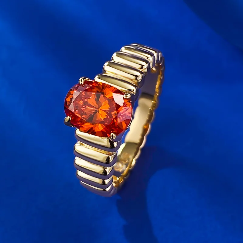 Fanta-Anillo de plata 925 para mujer, sortija ovalada de 6x8, color naranja, diseño de moda europea y americana