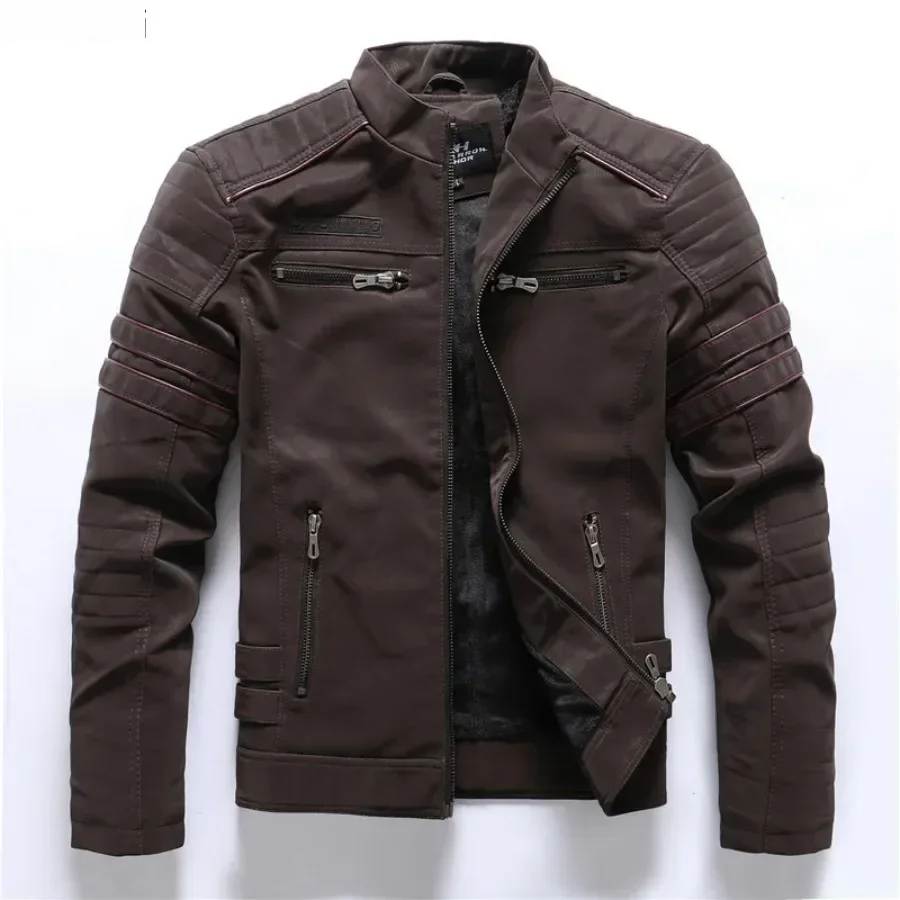 New Pilot Jackets Men's PU Jacket Fashion Casual Stand Collar Motorcycle Coats Trend Men Embroider Windbreak Warm Leather Jacket