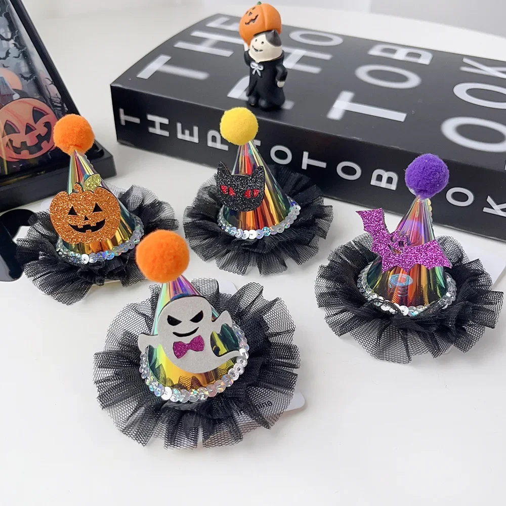 2/1pcs Halloween Hair Clips Kids Witch Hat Ghost Hairpins Pumpkin Barrettes Halloween Party Cosplay Hair Accessories for Women