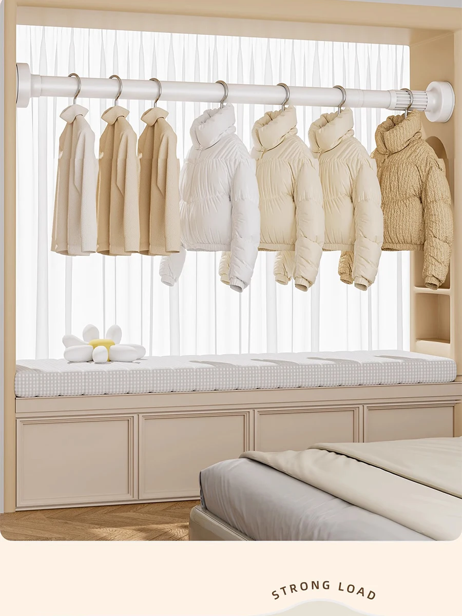 

Extra Long Tension Curtain Rod Outdoor Curtain Rods No Drilling for Patio Windows, One-Click Telescopic Rod