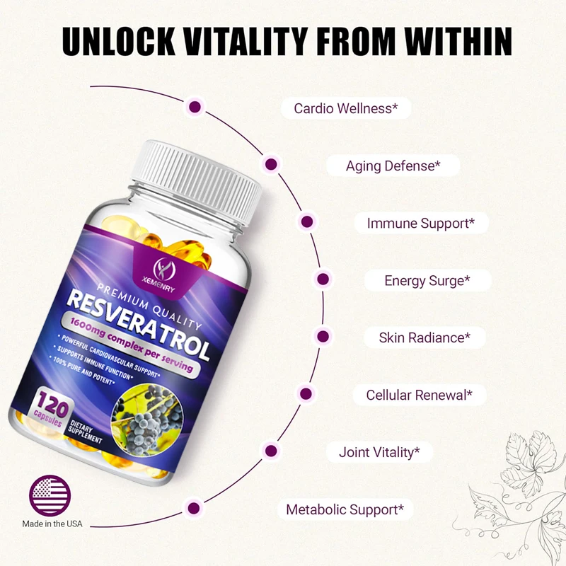 Resveratrol Capsules - Support Cardiovascular Health, Antioxidants, Improve Immunity, and Promote Smooth Skin