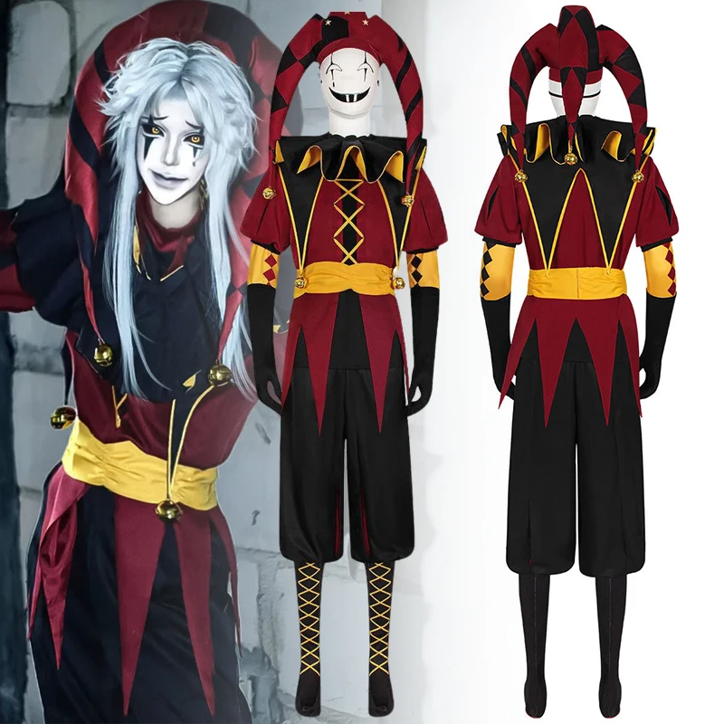

New Game The Freak Circus Pierrot Cosplay Costume Adult Top Coat Pants Suit Clown Uniform Halloween Joker Clothes Outfit