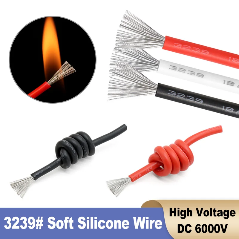 1-50m 3239 Silicone Wire 22 20 18 16 14AWG Lithium Battery Tin Plated Copper High Temperature Resistant 6000V High Voltage Wire