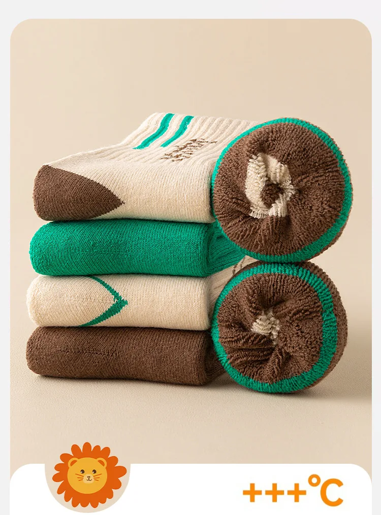 5 Paare/los kinder Winter Socken Warme Baby Kind Verdicken Baumwolle Socken Jungen Terry Socken Brief Muster Thermische Socken – Detail 3