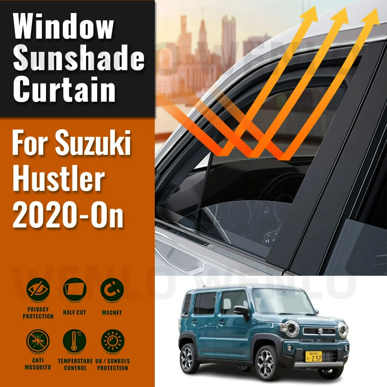 

For Suzuki Hustler 2020 2021 2022 2023 2024 Magnetic Car Sunshade Visor Front Rear Windshield Curtain Side Window Sun Shade