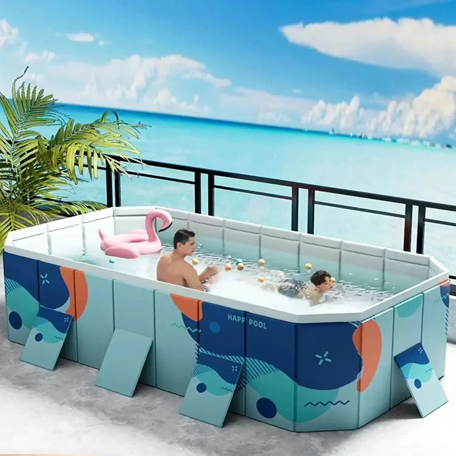 Foldable Swimming Pool,5 Layers Thicken Sturdy Portable Bath Tub Inflation Quick Drainage Wading Pools (185 * 138 * 53cm)