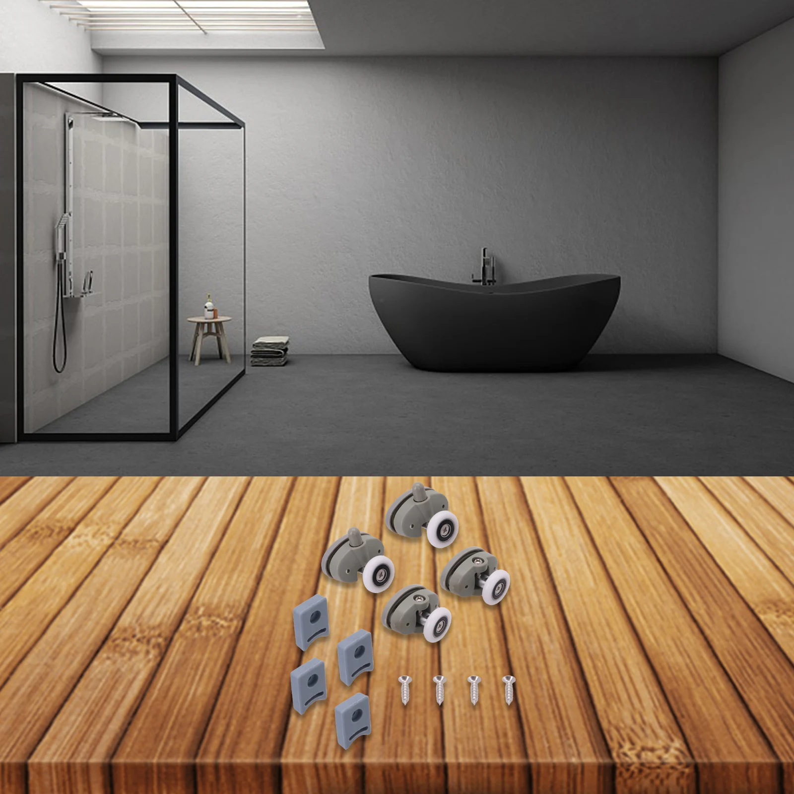 Bathroom Renovation Gray Rollers Set Adjustable Shower Wheels Complete Roller Set Plastic And Brass Construction