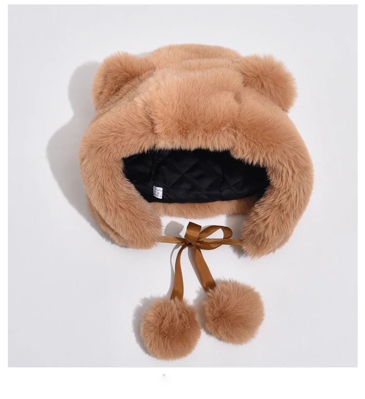 Bear Ear Hat Female Autumn Winter Sweet Lovely Lei Feng Hat Plush Ball Korean Version Versatile Ear Protection Warm Cycling C88