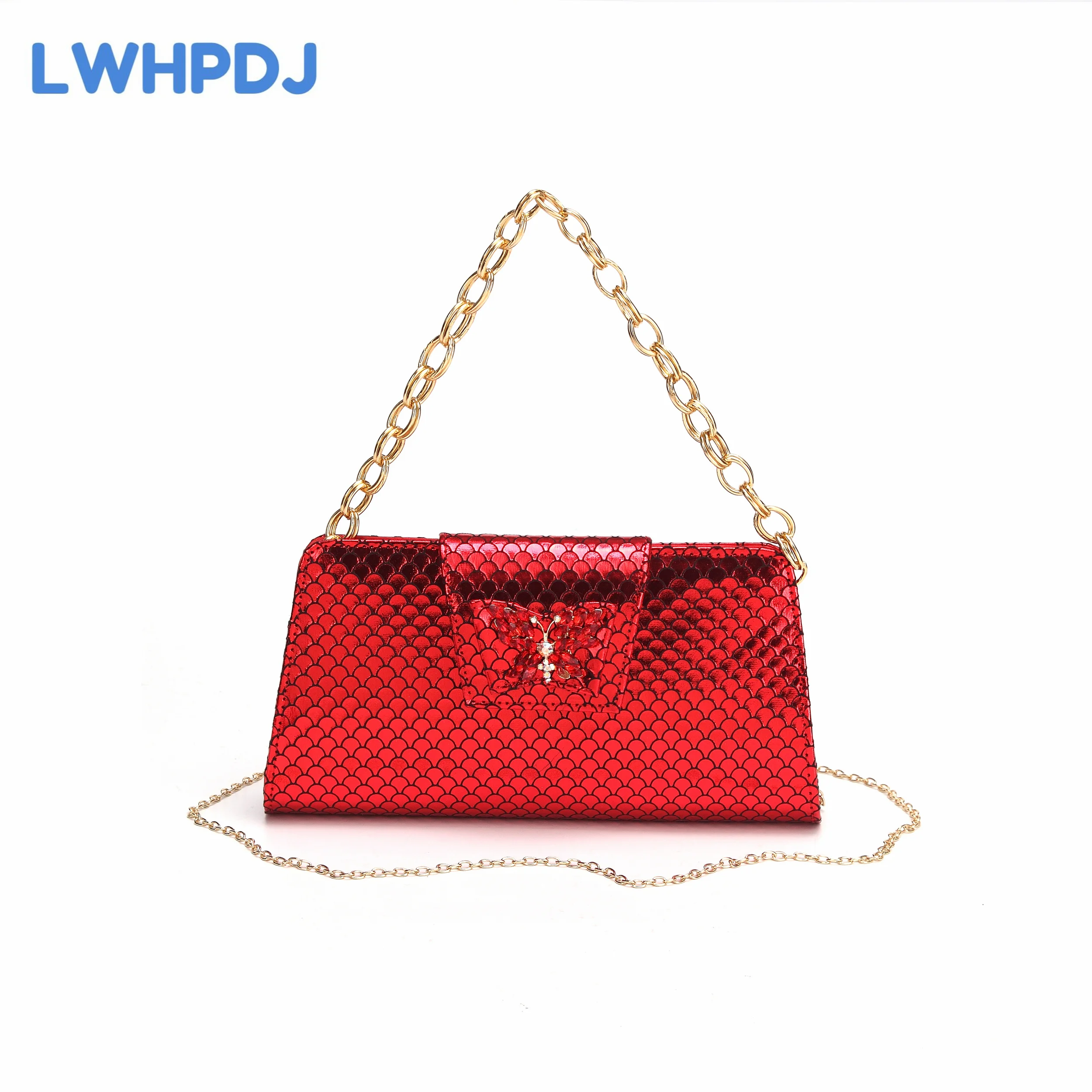 Red Color New Stitching Design Flash Diamond Decoration Mature Women\'s Bag With Nigerian Comfortable Shoes