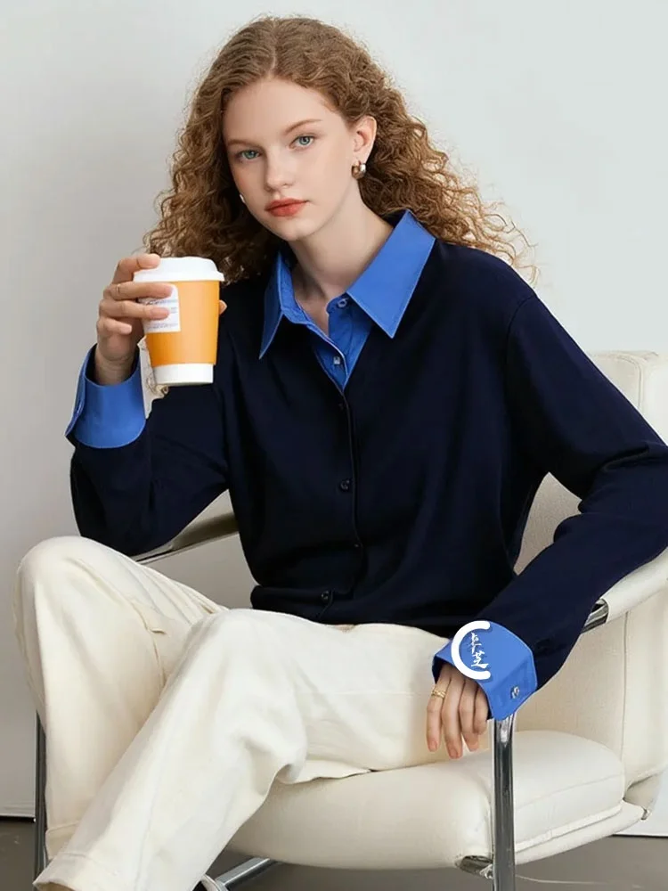 

Zhuo Chi Lazy Knitted Sweater Loose Ne Fake Two-Piece Winter New Sle French Sle Long Sve Women's irt