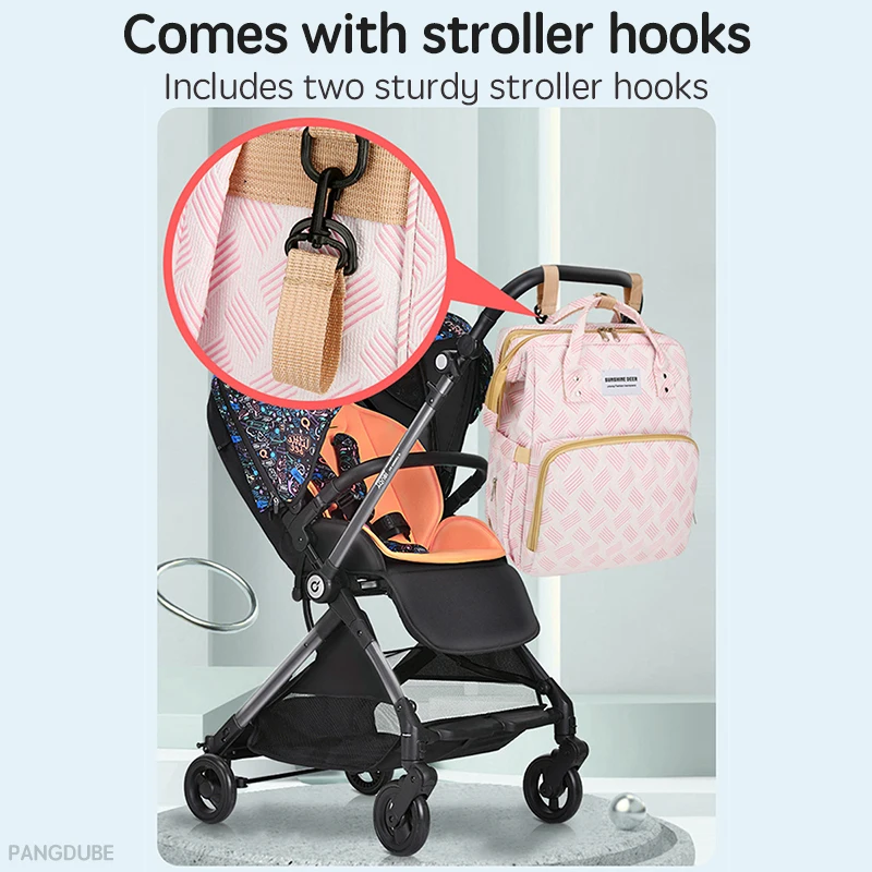 PANGDUBE 30*20*40cm Baby Diaper Bag with Stroller Hooks Portable Baby Crib Diaper Changing Pad Baby Carrier Bag for Mom Backpack